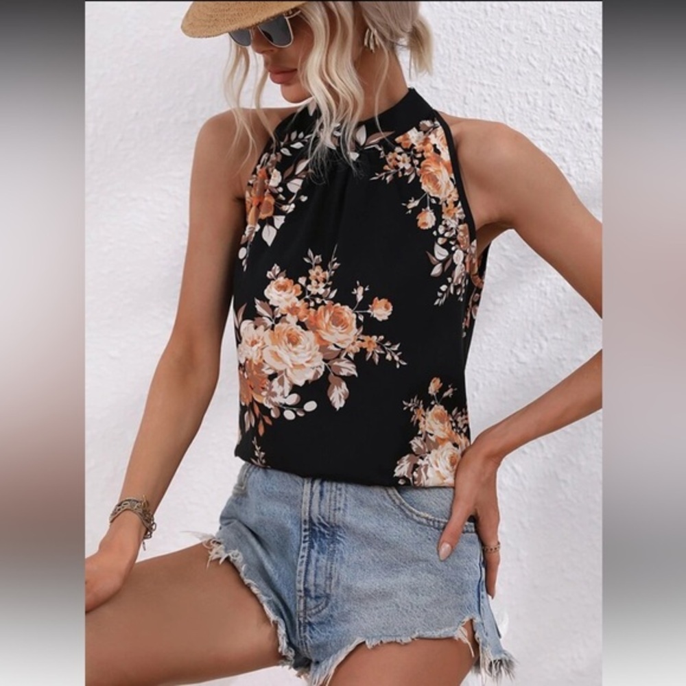 SHEIN || NWOT Floral Halter Tank (M)